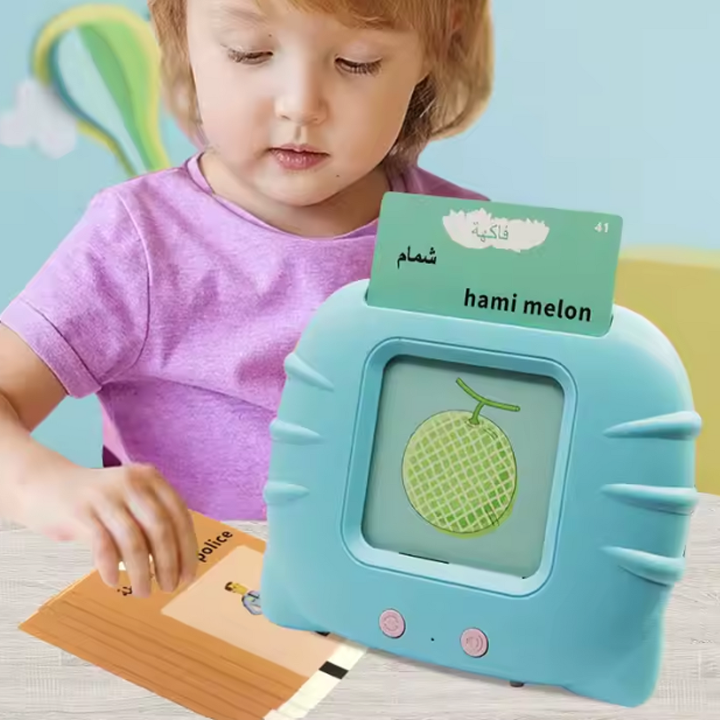 Arabic English Learning Cards with Electronic Speaker, Educational Flash Cards for Ages 2-6, Bilingual Teaching Device