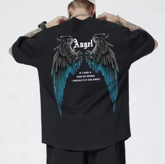 Tshirt tee over size style angel black modern