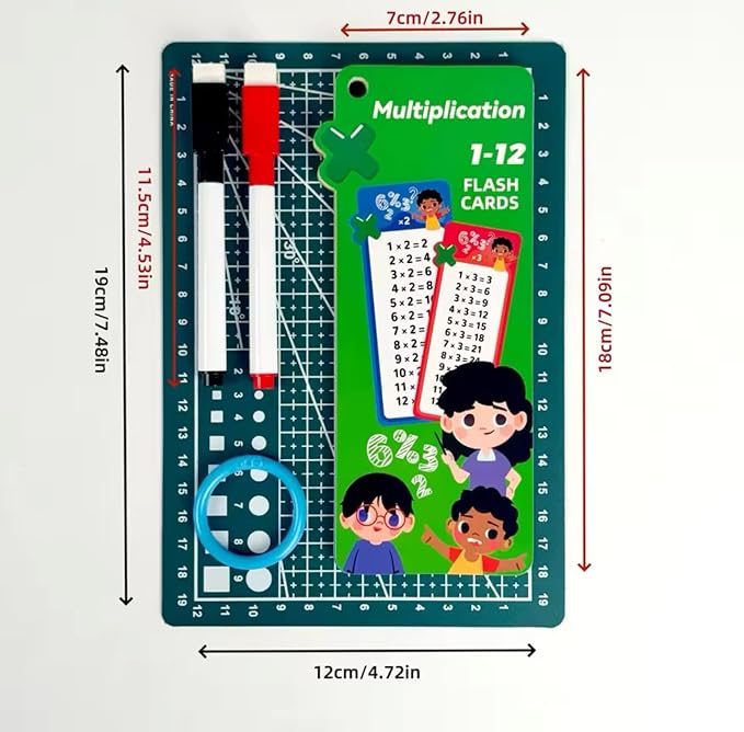 Multiplication Flash Cards 0-12 with Dry Erase Markers, Educational Math Learning Tool, Rainbow Coloured Cards
