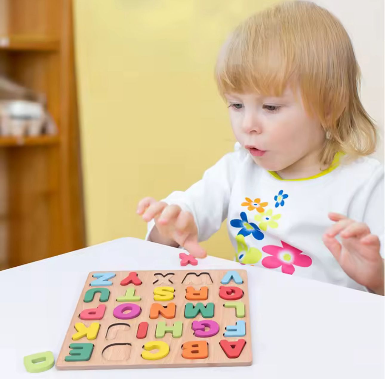 Wooden Alphabet Puzzle Board, Educational Learning Toy, A-Z Capital Letters, Rainbow Colours